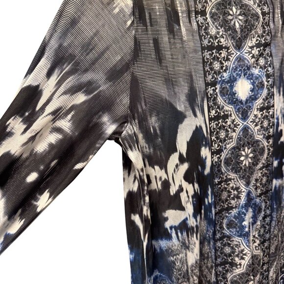 World Unity Womens Sz Large Black & Blue Beaded V-Neck Long Sleeve Tunic Top - Picture 11 of 12